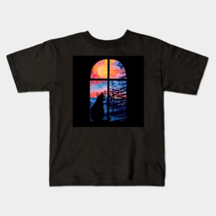 Cat at home in shadows Kids T-Shirt